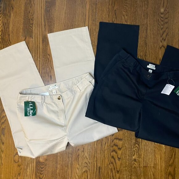 (2) pair L.L. Bean Classic Fit Chino Pants black and khaki size 12P NWT women's - Picture 4 of 16